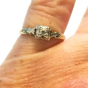 14k Two Tone Gold authentic diamond engagement ring. Vintage